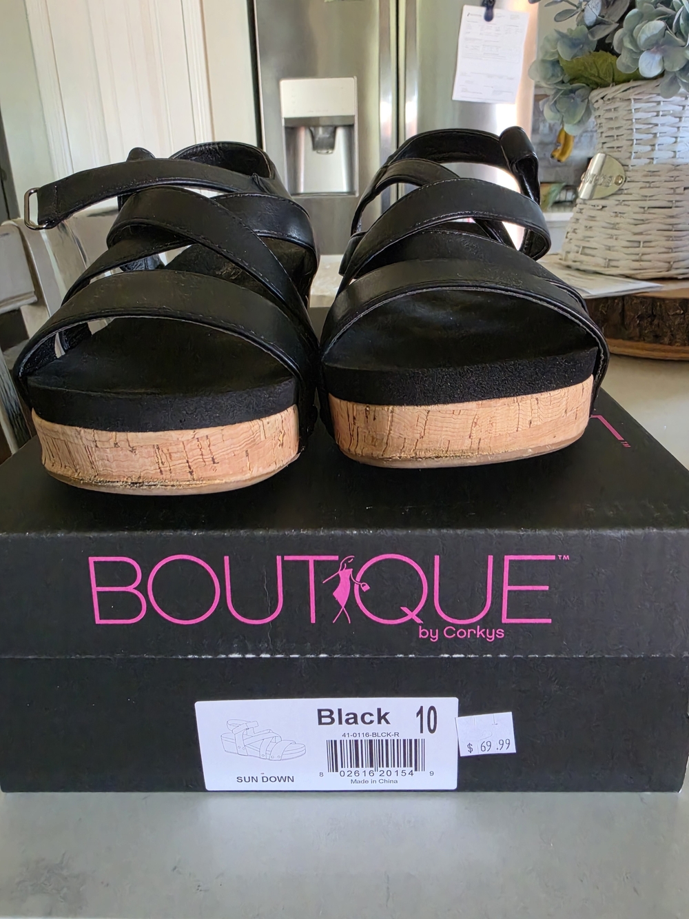 Boutique by Corkys Black Cork-Platform Strappy Sandals with Adjustable Ankle